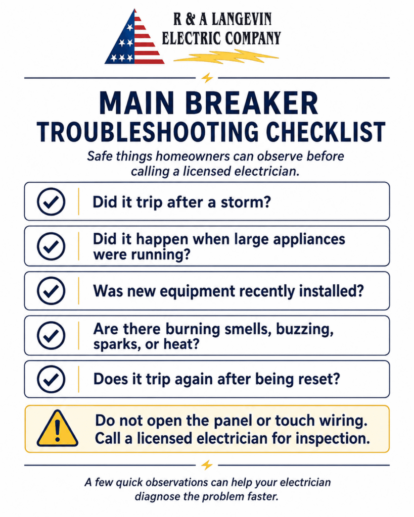 Main breaker troubleshooting checklist